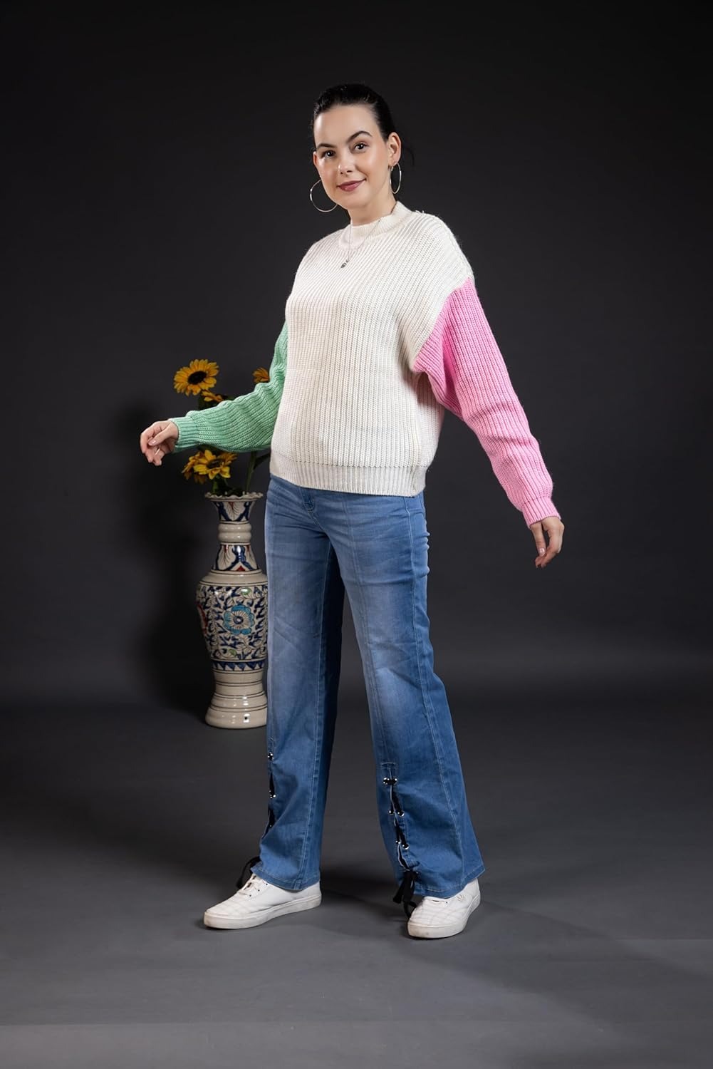 Style Dusk Women's Round Neck Pure Wool Multicolor Winter Wear Sweater - Image 3